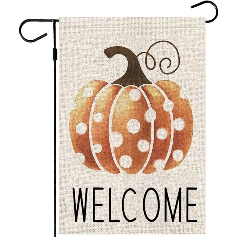 Welcome Pumpkin Fall Garden Flag 12X18in Double Faced Linen Material